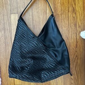 Inc international concepts Alfani black woven leather large boho tote bag